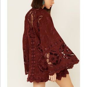 NEW Free People northern lights cutwork mini dress burgundy